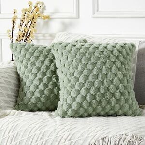 Yaertun Set  of 2 Decorative Throw Pillow Covers Fuzzy Plush Faux Fur, 24 x24”
